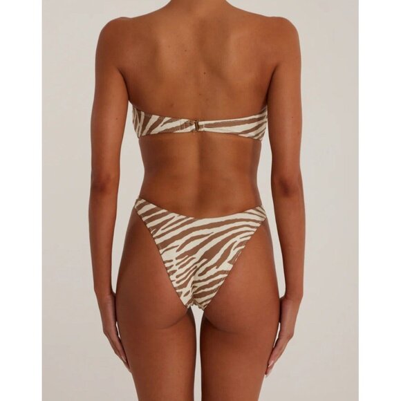 SAME Los Angeles Swim Bikiny Set Womens Acrylic 90s Color beige Brown Zebra Sz L - Picture 2 of 14